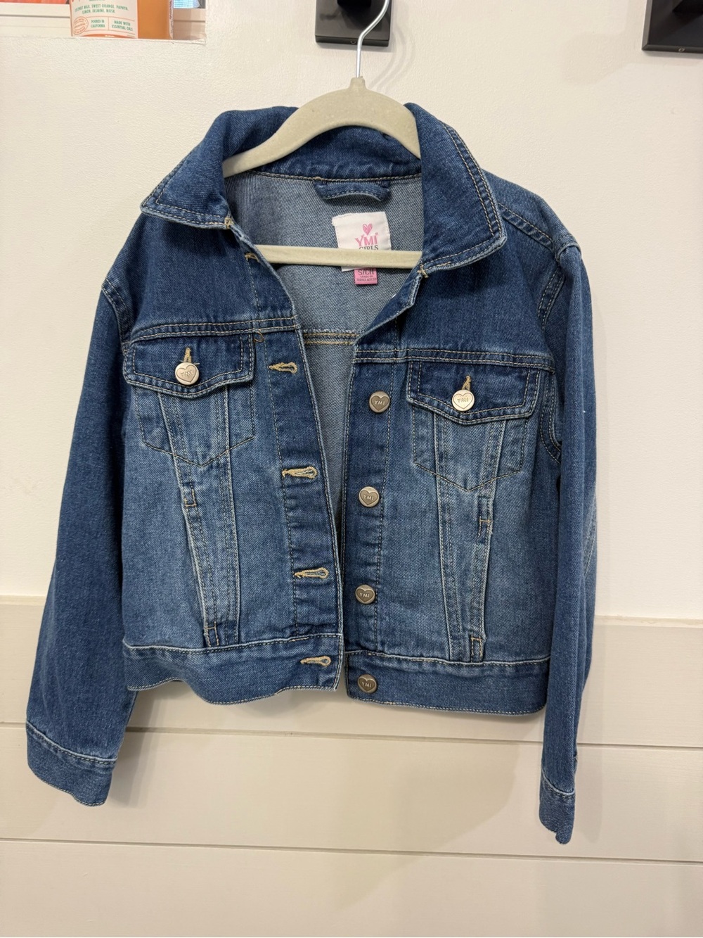 YMI Girls Light Blue Denim Jacket with Pink Logo Tag